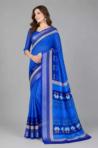 Blue woven linen saree with blouse