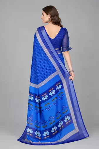 Blue woven linen saree with blouse