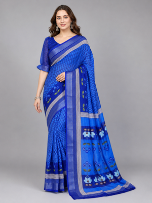 Blue woven linen saree with blouse 4