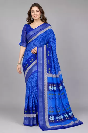 Blue woven linen saree with blouse
