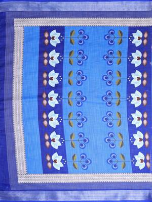 Blue woven linen saree with blouse 5
