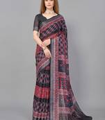 Black woven linen saree with blouse
