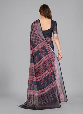 Black woven linen saree with blouse 2