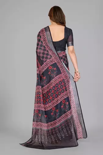 Black woven linen saree with blouse