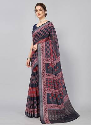 Black woven linen saree with blouse 3