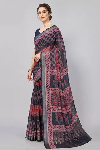 Black woven linen saree with blouse