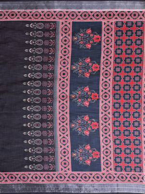 Black woven linen saree with blouse 4