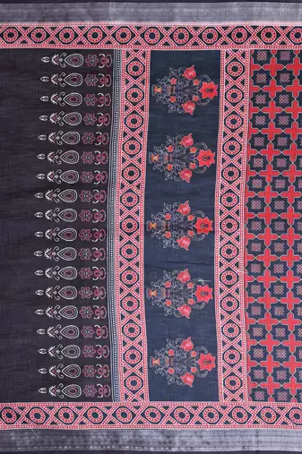Black woven linen saree with blouse