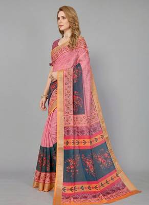 Pink woven linen saree with blouse 2