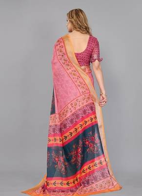 Pink woven linen saree with blouse 3