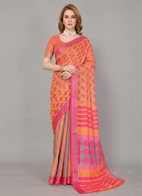 Yellow woven linen saree with blouse 1
