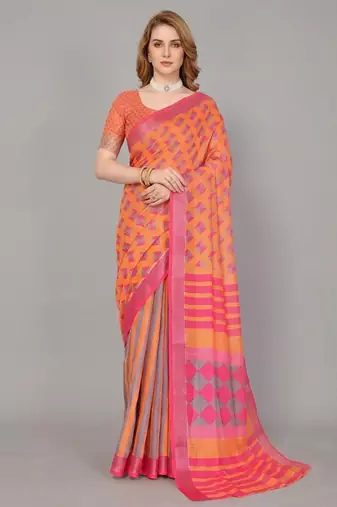 Yellow woven linen saree with blouse
