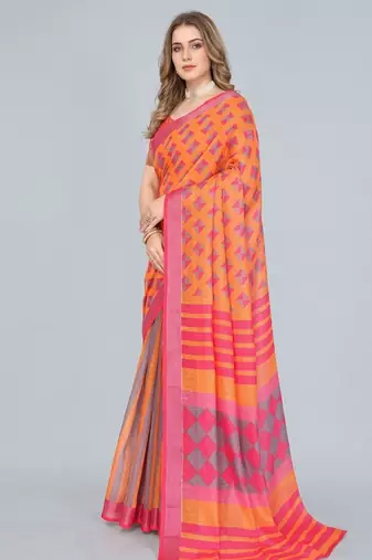 Yellow woven linen saree with blouse