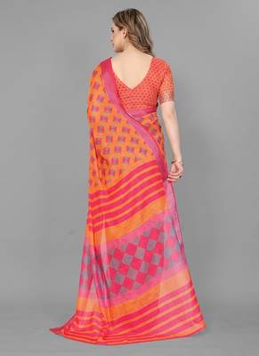 Yellow woven linen saree with blouse 3