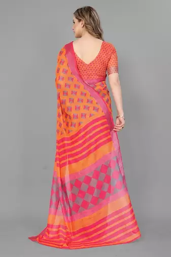 Yellow woven linen saree with blouse