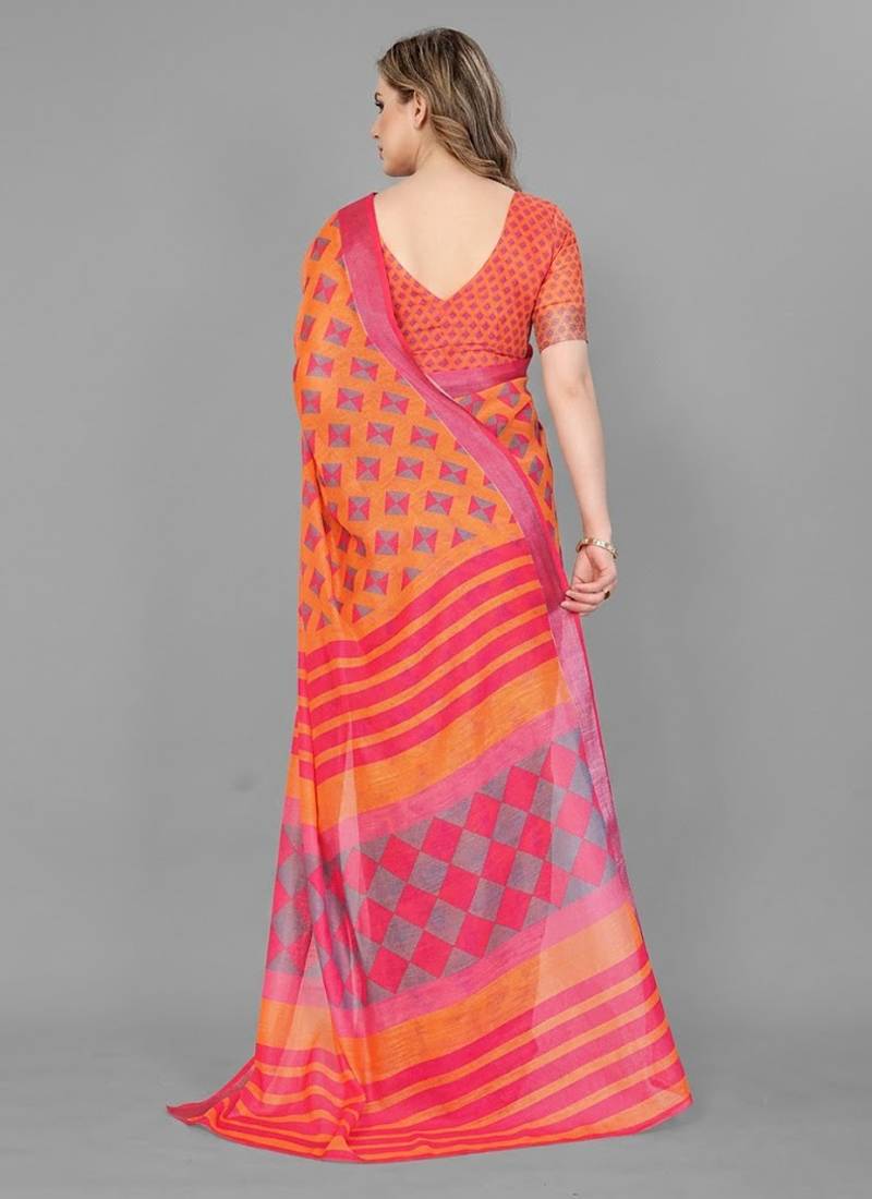 Yellow woven linen saree with blouse