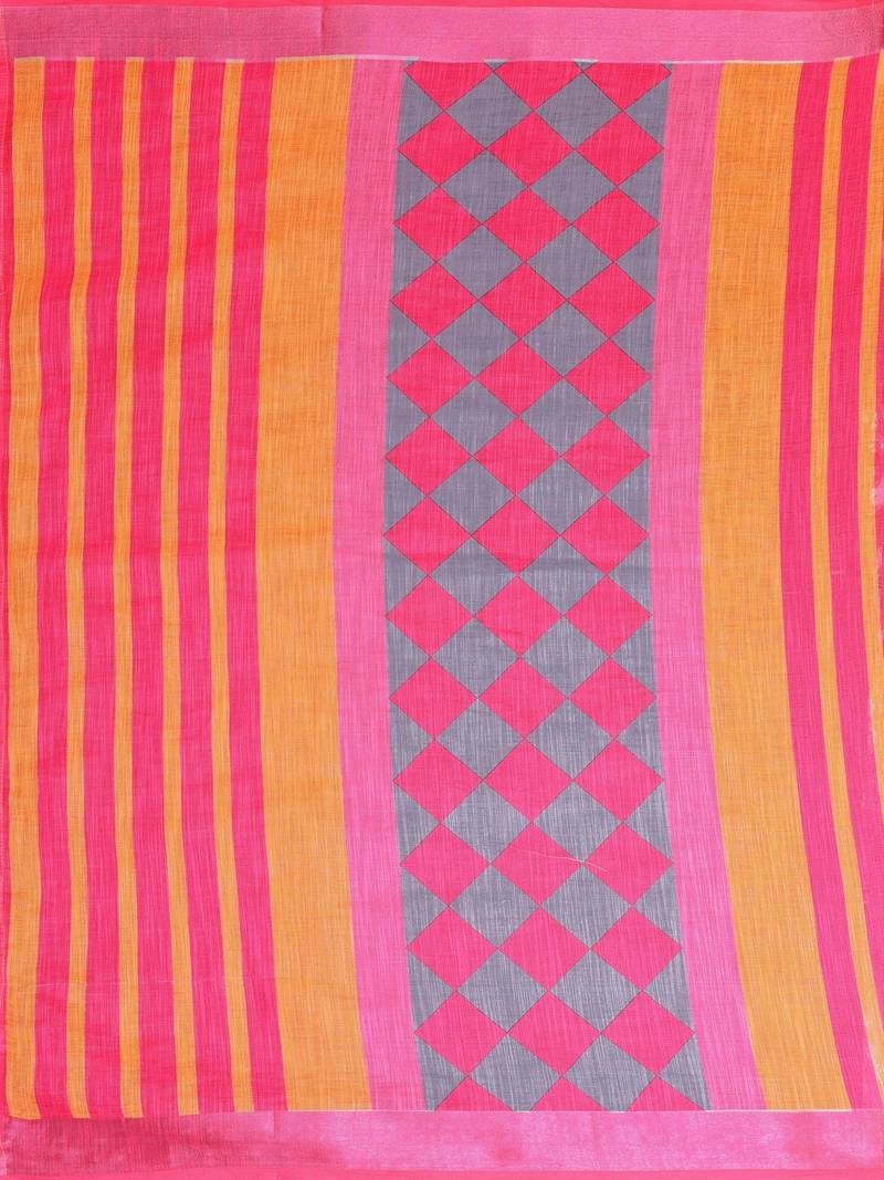 Yellow woven linen saree with blouse