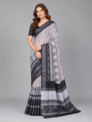 Grey woven linen saree with blouse 1