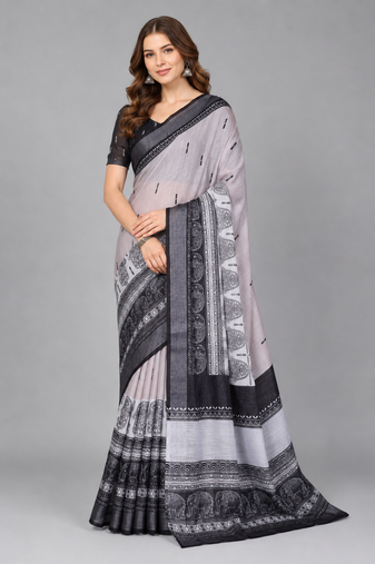 Grey woven linen saree with blouse
