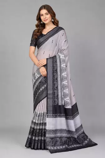 Grey woven linen saree with blouse