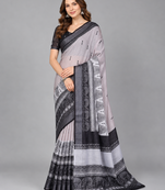 Grey woven linen saree with blouse
