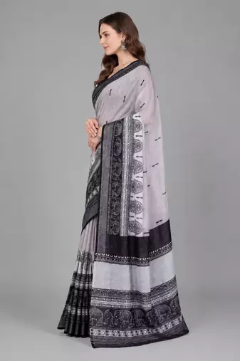 Grey woven linen saree with blouse