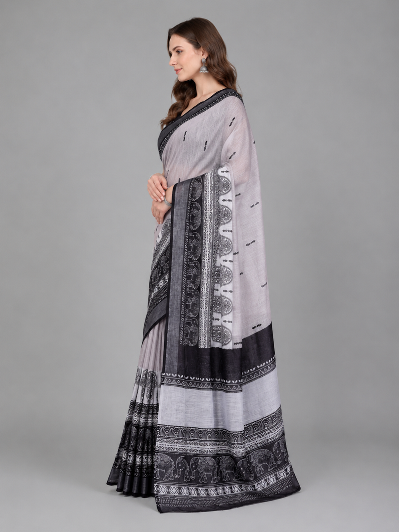 Grey woven linen saree with blouse