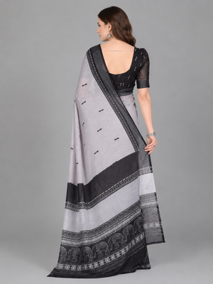 Grey woven linen saree with blouse 3