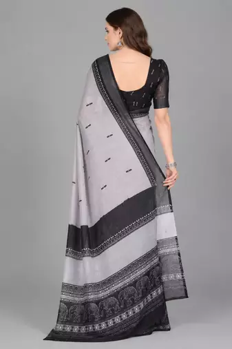 Grey woven linen saree with blouse