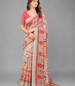 Cream woven linen saree with blouse