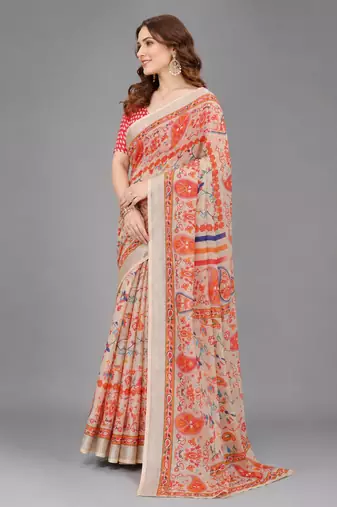 Cream woven linen saree with blouse