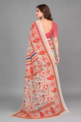 Cream woven linen saree with blouse