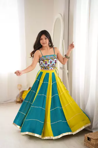 Navratri multicolor dori lehenga with sleeveless blouse