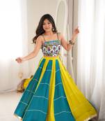 Navratri multicolor dori lehenga with sleeveless blouse