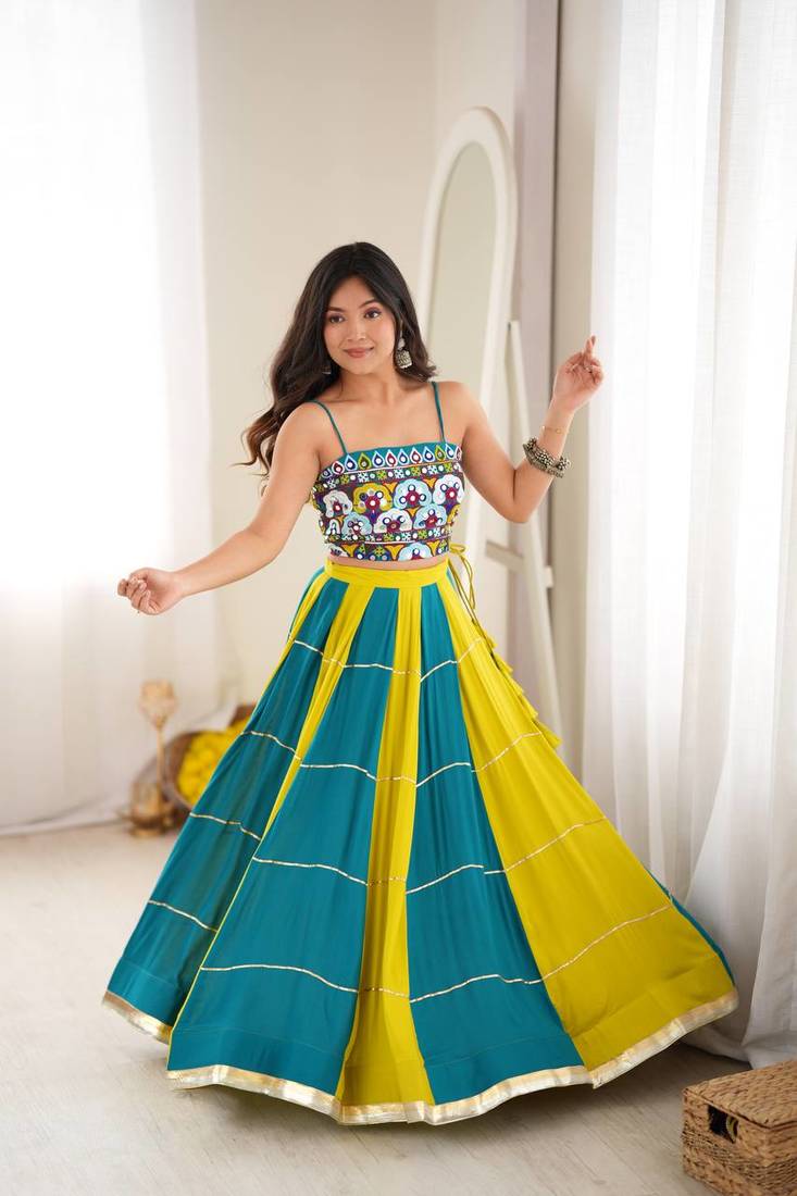 Navratri multicolor dori lehenga with sleeveless blouse