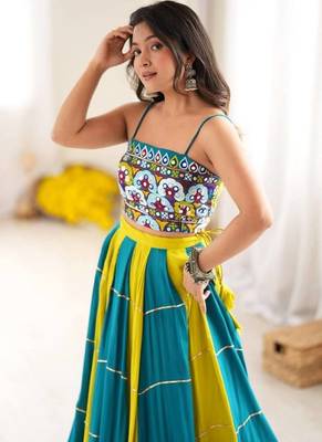 Navratri multicolor dori lehenga with sleeveless blouse 3