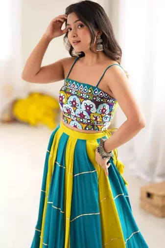 Navratri multicolor dori lehenga with sleeveless blouse