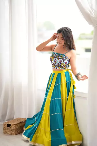 Navratri multicolor dori lehenga with sleeveless blouse