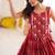 Red Patola Printed Rayon Navratri Lehenga Choli Set with Embroidered Mirror Work Koti Jacket 
