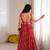 Red Patola Printed Rayon Navratri Lehenga Choli Set with Embroidered Mirror Work Koti Jacket 