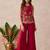 Women's silk blend red embroidered kurti set with palazzo