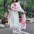 White chanderi embroidered straight kurta set for women with dupatta and pant