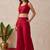 Women's silk blend red embroidered kurti set with palazzo