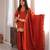 Orange silk blend straight embroidered kurta set for women with dupatta and pant