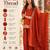 Orange silk blend straight embroidered kurta set for women with dupatta and pant