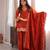 Orange silk blend straight embroidered kurta set for women with dupatta and pant