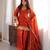 Orange silk blend straight embroidered kurta set for women with dupatta and pant