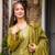 Olive chinon straight foil printed kurta set for women with dupatta and palazzo