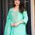 Aqua chinon straight foil printed kurta set for women with dupatta and palazzo