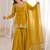 Mustard silk blend straight embroidered kurta set for women with dupatta and sharara